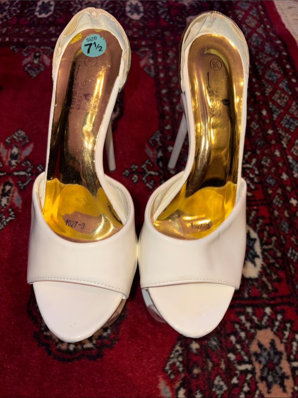 White Open-Toe High Heel Sandals with Gold Insole